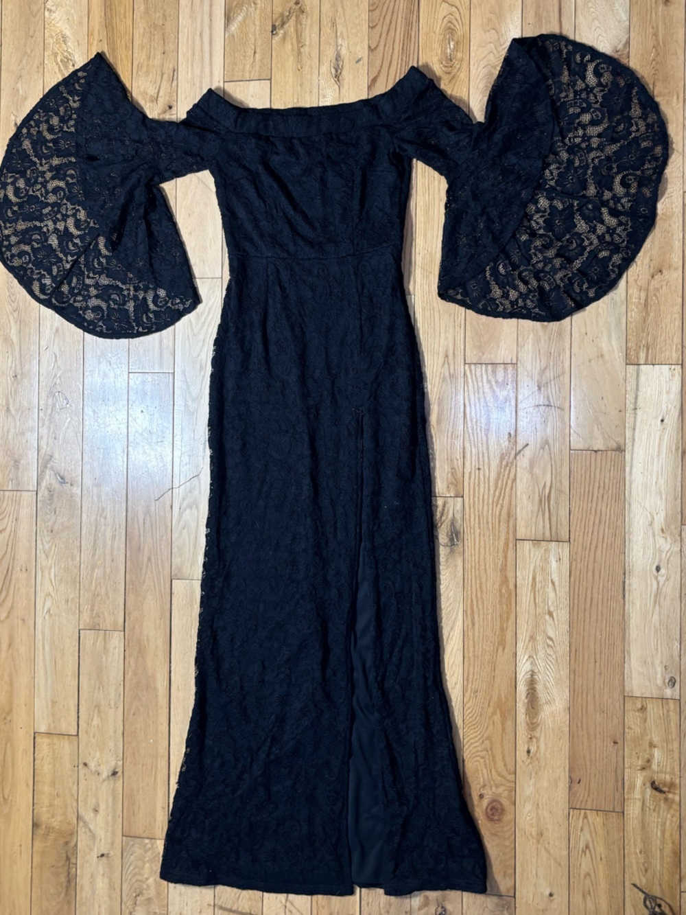 Gothic Black Lace Bell Sleeve Maxi Dress Witchy Alternative Fairycore